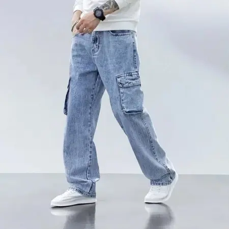Foto produk Cargo Jeans Panjang Pria Reguler Standar Loose Cargo Gombrong Jeans Pria Celana Korea Pria, kategori Jeans Panjang Rominsy Jeans