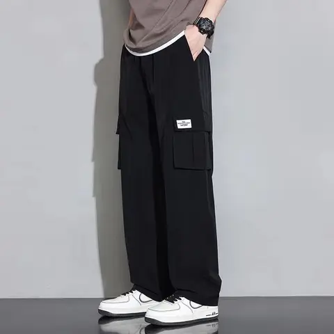 Foto produk Celana Cargo Pria Panjang Loose Pants - Celana Kargo Cowok Hitam Jumbo Korean Style, kategori Jeans Panjang Rominsy Jeans