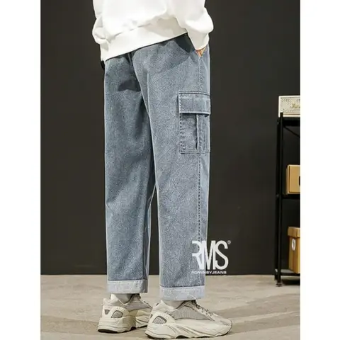 Celana Jeans Pria Cargo Loose Fit Korea Style produk Best Seller foto 3