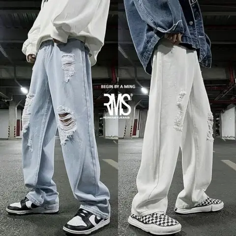Foto produk Celana Jeans Pria Celana Panjang Pria Jeans Blue Korean Style Original Loose Pants - Jeans Pengecil Pinggang Depan Highwaist - Celana, kategori Jeans Panjang Rominsy Jeans