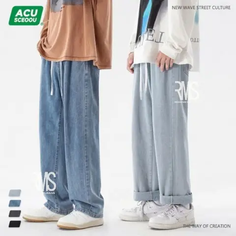 Celana Jeans Pria Panjang Original - Celana Kulot Pria Pinggang Tali Model Korean Style foto 2