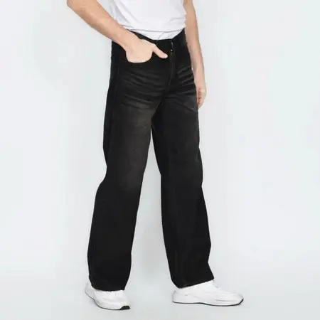 Celana Jeans Pria Panjang Straight Pants Reguler Fit Korea Style Baggy Jeans foto 3