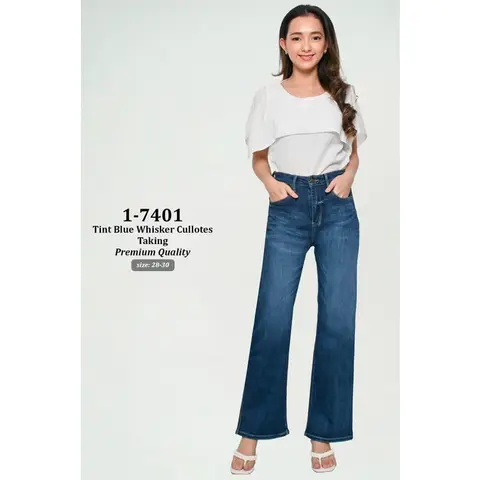 Celana Panjang Jeans Miss 2000 Tint Blue Whisker Cullotes Taking Premium 1-7401 - Tampilan 1
