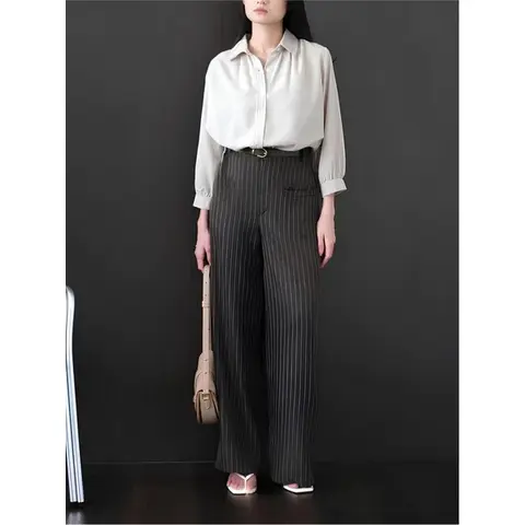 Elora Pants - Celana Kantor Wanita - Loose Pants Stripe Trouser Wanita - Celana Kulot Wanita Highwaist foto 4