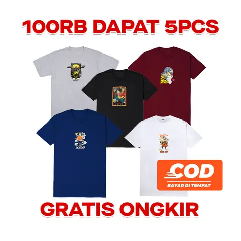 Foto produk LAGI DISKON 100RIBU DAPAT 5 KAOS Kaos Pria Wanita Motif Anime Murah Bahan Halus Tebal, kategori Kaos Rominsy Jeans