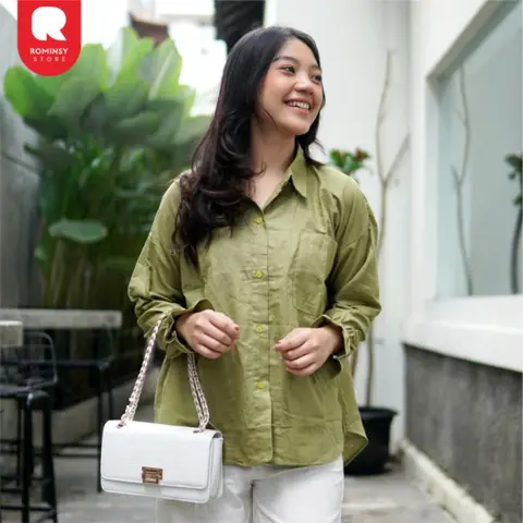 Foto produk MARIMAR BLOUSE LINEN PREMIUM KEMEJA CEWEK MURAH - BAJU ATASAN WANITA PINK HITAM HIJAU, kategori Kaos Rominsy Jeans