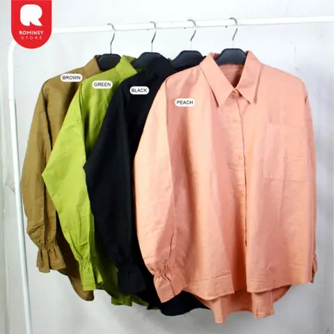 MARIMAR BLOUSE LINEN PREMIUM KEMEJA CEWEK MURAH - BAJU ATASAN WANITA PINK HITAM HIJAU foto 2