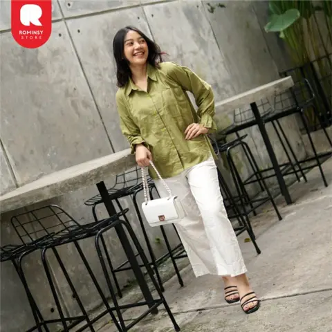 MARIMAR BLOUSE LINEN PREMIUM KEMEJA CEWEK MURAH - BAJU ATASAN WANITA PINK HITAM HIJAU foto 4