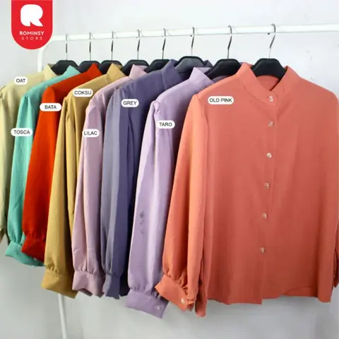 Foto produk MOXY BLOUSE CRINKLE PREMIUM KEMEJA WANITA FORMAL KERAH SANGHAI - BAJU ATASAN KERJA KALEM, kategori Kaos Rominsy Jeans