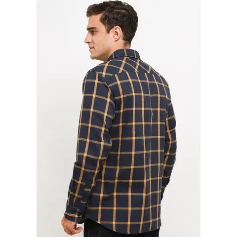 TRIPLE Kemeja Flanel Lengan Panjang Slim Fit (LS 456 YLW) - Yellow 100% Original foto 3