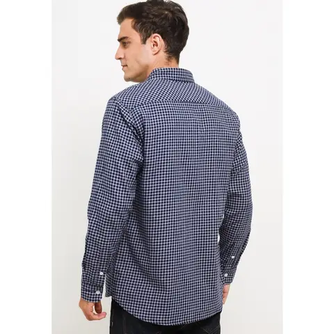 TRIPLE Kemeja Flanel Lengan Panjang Slim Fit (LS 457 NVY) - Navy 100% Original foto 4