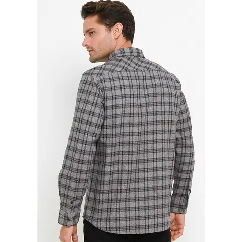 TRIPLE Kemeja Flanel Lengan Panjang Slim Fit (LS 460 DGR) - Dark Grey foto 2