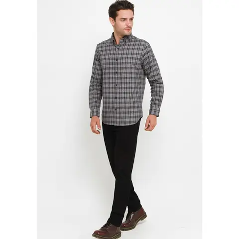 TRIPLE Kemeja Flanel Lengan Panjang Slim Fit (LS 460 DGR) - Dark Grey foto 3
