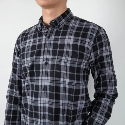TRIPLE Kemeja Flanel Lengan Panjang Slim Fit (LS 474 DGR) - Dark Grey 100% Original foto 2