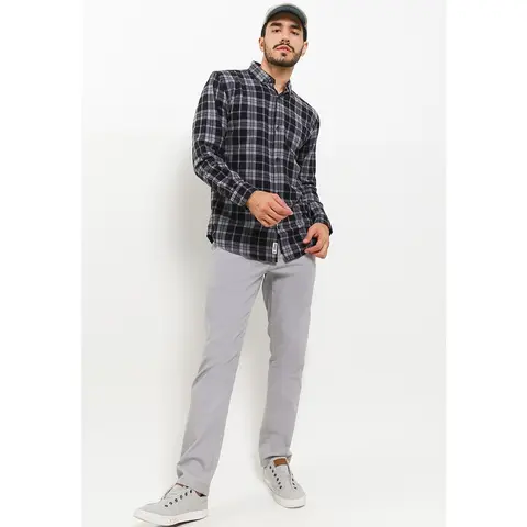 TRIPLE Kemeja Flanel Lengan Panjang Slim Fit (LS 474 DGR) - Dark Grey 100% Original foto 3
