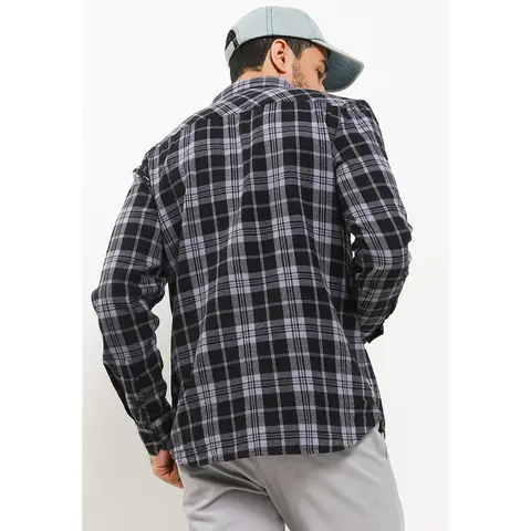 TRIPLE Kemeja Flanel Lengan Panjang Slim Fit (LS 474 DGR) - Dark Grey 100% Original foto 4