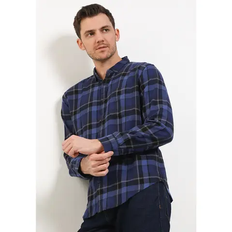 Foto produk TRIPLE Kemeja Flanel Lengan Panjang Slim Fit (LS 504 NVY) - Navy 100% Original, kategori Kaos Rominsy Jeans