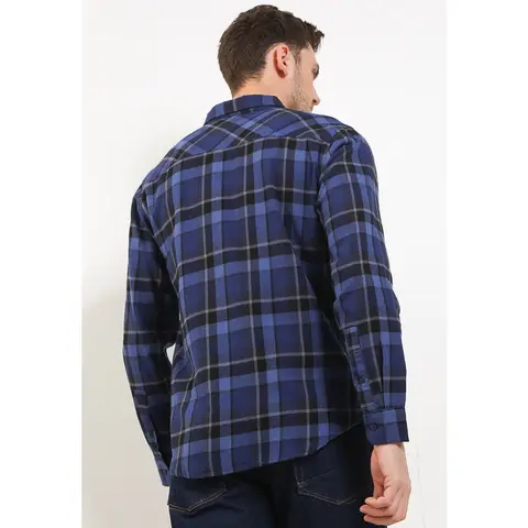 TRIPLE Kemeja Flanel Lengan Panjang Slim Fit (LS 504 NVY) - Navy 100% Original foto 2