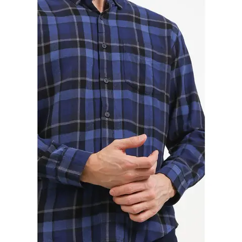 TRIPLE Kemeja Flanel Lengan Panjang Slim Fit (LS 504 NVY) - Navy 100% Original foto 4