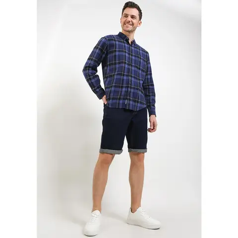 Foto produk TRIPLE Kemeja Flanel Lengan Panjang Slim Fit (LS 504 NVY) - Navy, kategori Kaos Rominsy Jeans