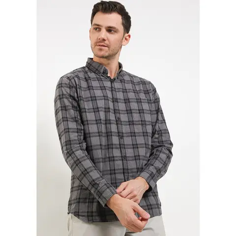Foto produk TRIPLE Kemeja Flanel Lengan Panjang Slim Fit (LS 506 DGR) - Dark grey, kategori Kaos Rominsy Jeans