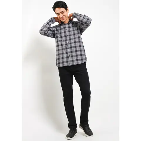 TRIPLE Kemeja Flanel Lengan Panjang Slimfit (LS 479 DGR) - Dark Grey foto 3