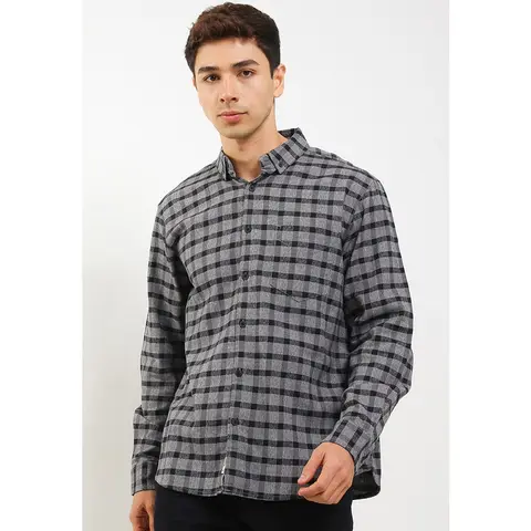 Foto produk TRIPLE Kemeja Flanel Lengan Panjang Slimfit (LS 488 DGR) - Dark Grey, kategori Kaos Rominsy Jeans