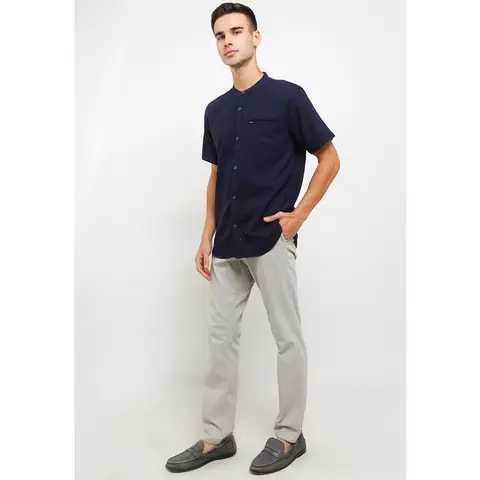 TRIPLE Kemeja Lengan Pendek Slim Fit (SS MC 473 NVY) - Navy 100% Original foto 2
