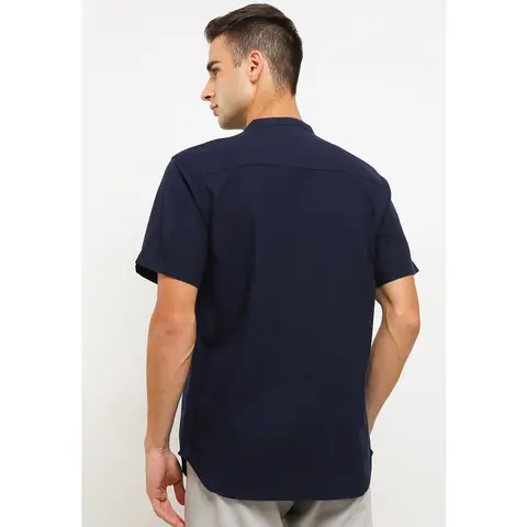 TRIPLE Kemeja Lengan Pendek Slim Fit (SS MC 473 NVY) - Navy 100% Original foto 3