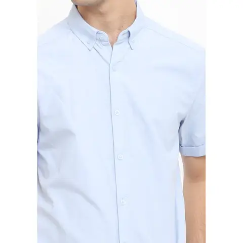 TRIPLE Kemeja Oxford Lengan Pendek Slim Fit (SS 432 BLU) - Biru 100% Original foto 2