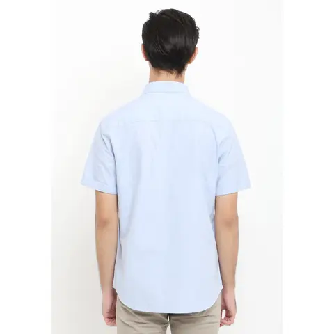 TRIPLE Kemeja Oxford Lengan Pendek Slim Fit (SS 432 BLU) - Biru 100% Original foto 3