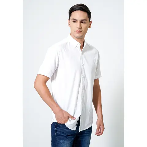 TRIPLE Kemeja Poplin Lengan Pendek Slim Fit (SS 413 WHT) - Putih 100% Original Termurah ( ORDER WAJIB TANYA SIZE ) foto 2